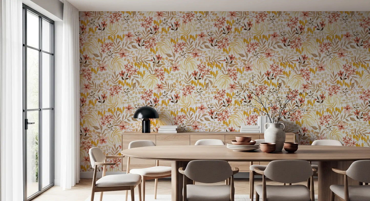 Papier peint à motif floral rustique et naturel