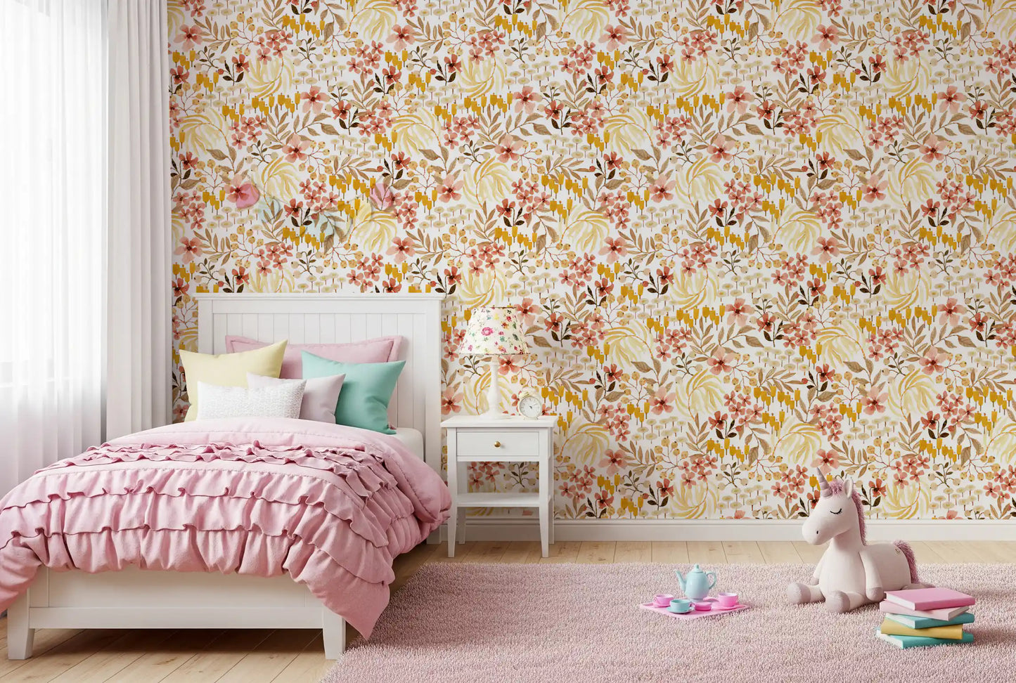 Papier peint à motif floral rustique et naturel