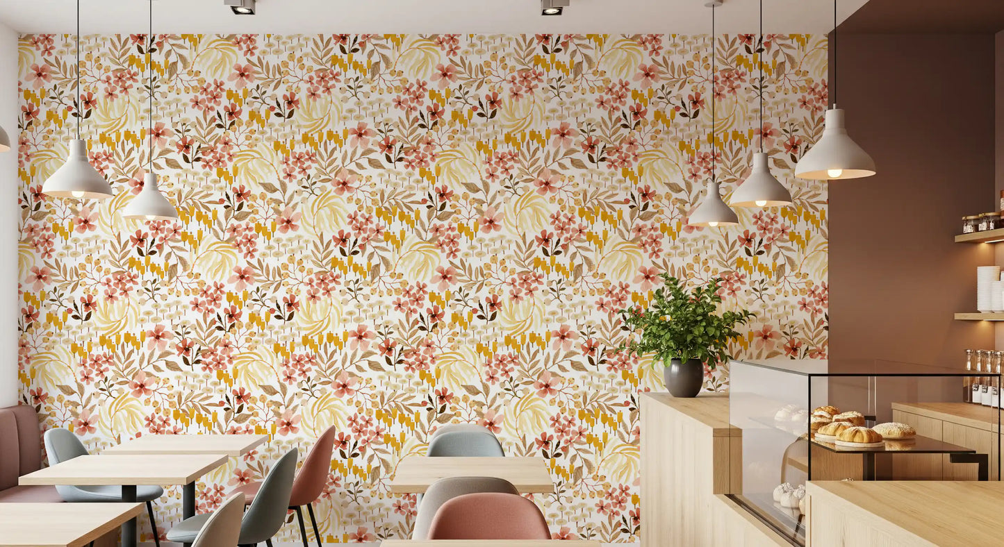 Papier peint à motif floral rustique et naturel
