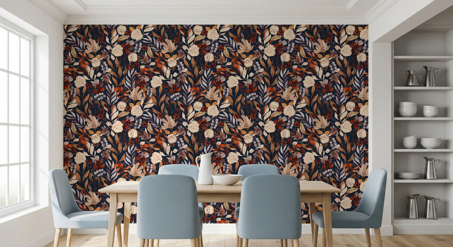Herbstliche botanische Blumen in der Dämmerung – Tapete