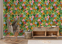 Lebendige Tapete mit botanischer Gartenillustration
