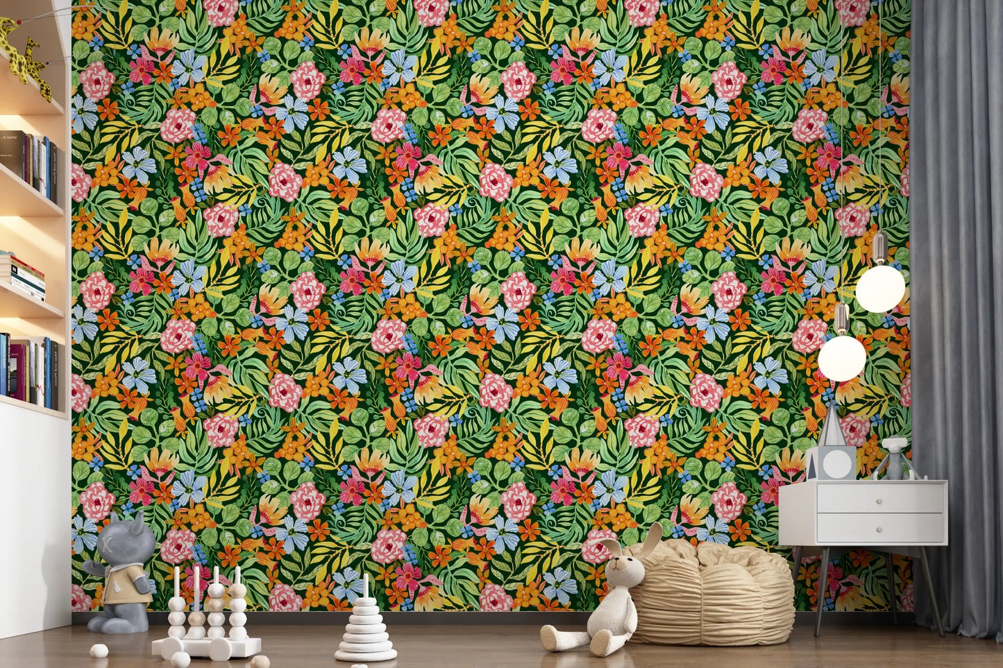 Lebendige Tapete mit botanischer Gartenillustration