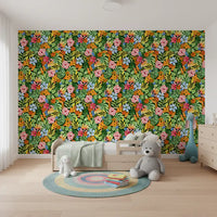 Lebendige Tapete mit botanischer Gartenillustration