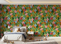 Lebendige Tapete mit botanischer Gartenillustration