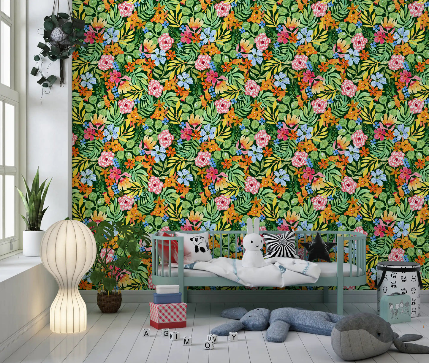 Lebendige Tapete mit botanischer Gartenillustration