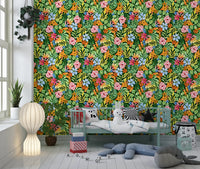 Lebendige Tapete mit botanischer Gartenillustration