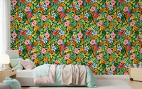Lebendige Tapete mit botanischer Gartenillustration