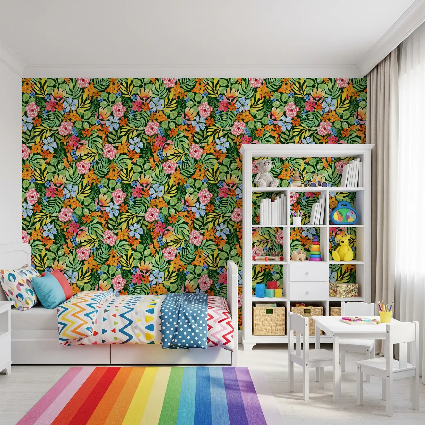 Lebendige Tapete mit botanischer Gartenillustration