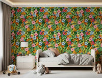 Lebendige Tapete mit botanischer Gartenillustration