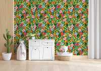 Lebendige Tapete mit botanischer Gartenillustration