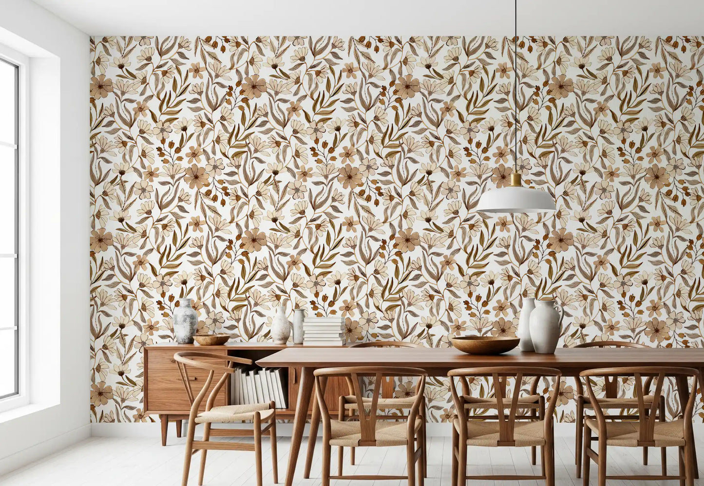 Neutrale Aquarell-Blumenskizzen-Tapete