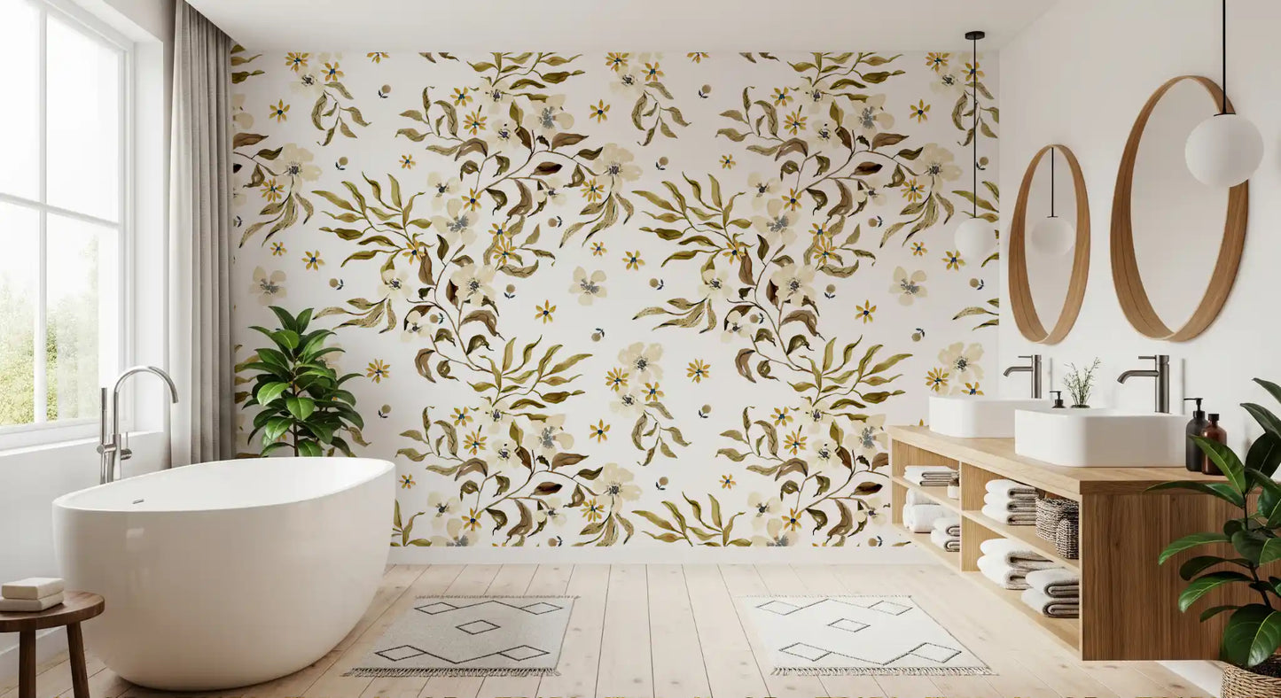 Rustikt, jordnært tapet med botaniske ranker