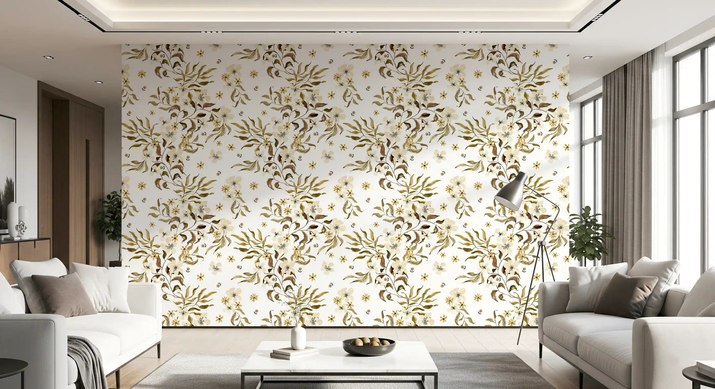 Rustikt, jordnært tapet med botaniske ranker