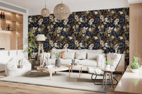 Dark Botanical Floral Illustration Wallpaper⁠