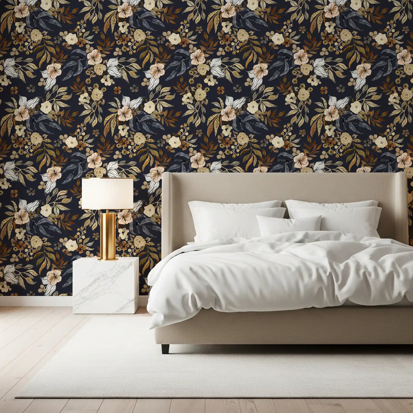 Dark Botanical Floral Illustration Wallpaper⁠