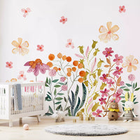 Watercolor Wildflower Meadow Field Wall Mural