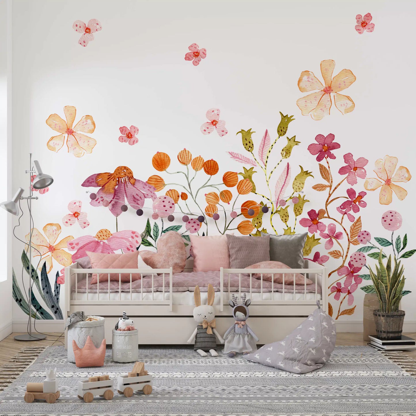 Watercolor Wildflower Meadow Field Wall Mural