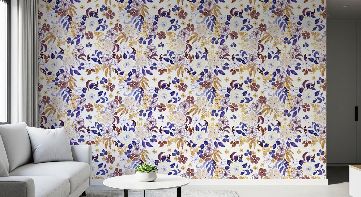 Indigo and Ochre Botanical Garden Wallpaper⁠