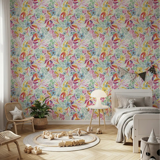 Wallpaper in playful blooms across a kids' room, Charming Meadow floral GD12089
