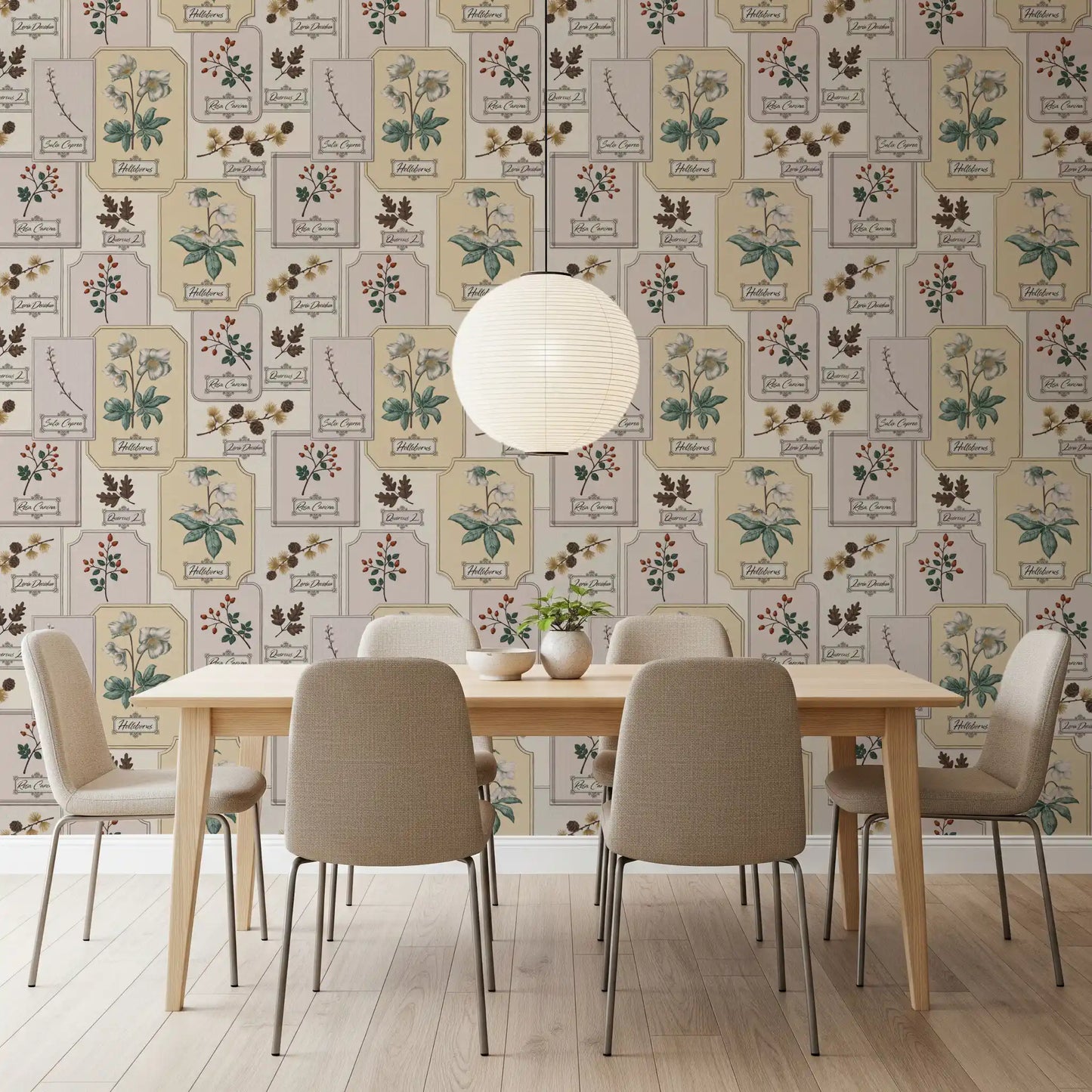 Botanisches Winter-Herbarium-Tapetenmuster
