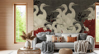 Crimson Crane Assemblage Floral Wall Mural