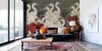 Crimson Crane Assemblage Floral Wall Mural