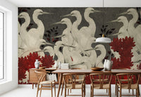 Crimson Crane Assemblage Floral Wall Mural