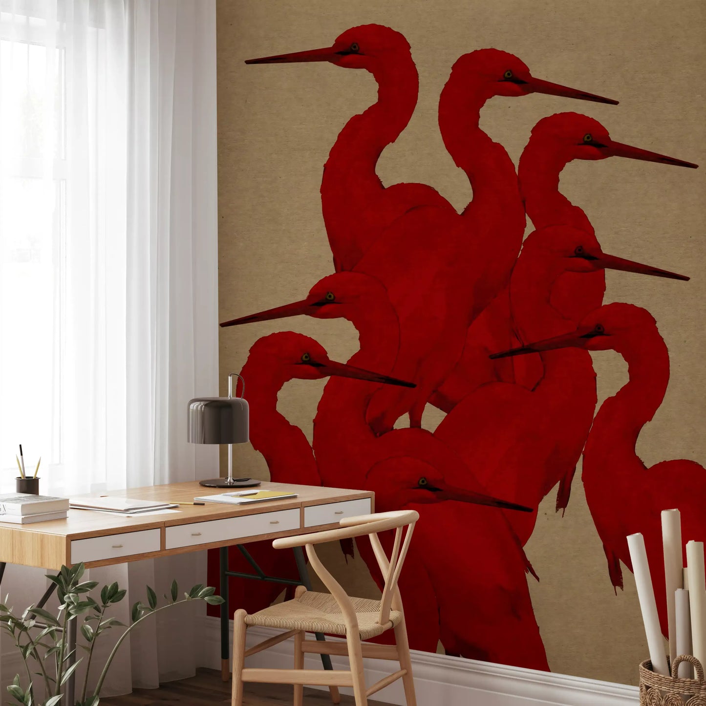 Minimalist Scarlet Flock Wall Mural