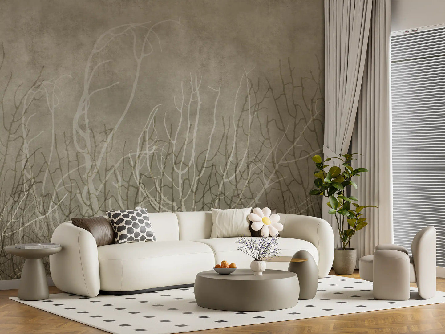 Meerfächer – Wandbild in Biskuit-Beige