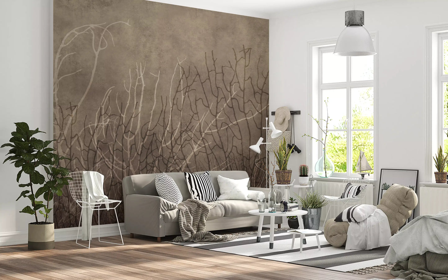 Vægmaleri med havvifter – gylden taupe