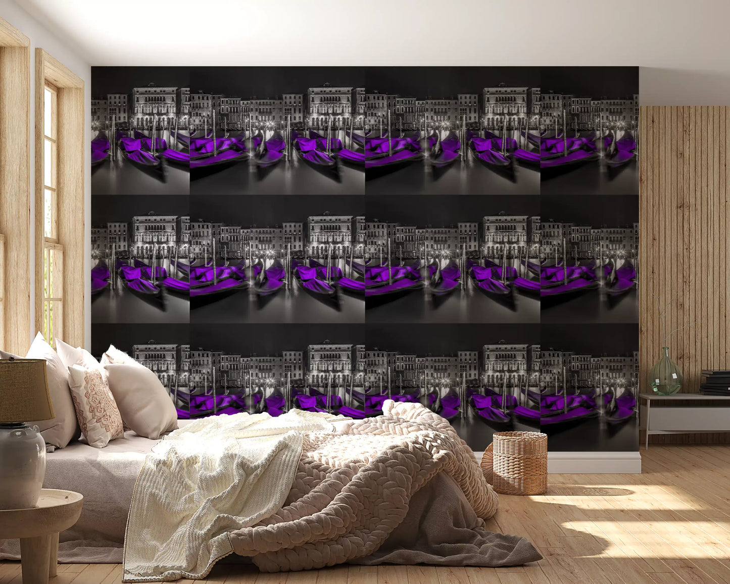 Midnight Venice Gondolas in Purple Wallpaper⁠