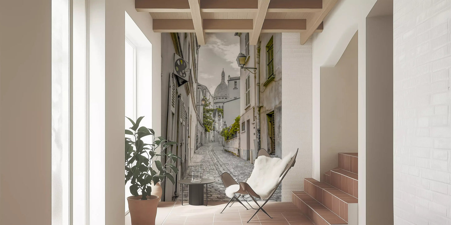 Montmartre Cobbled Parisian Alleyway Wall Mural