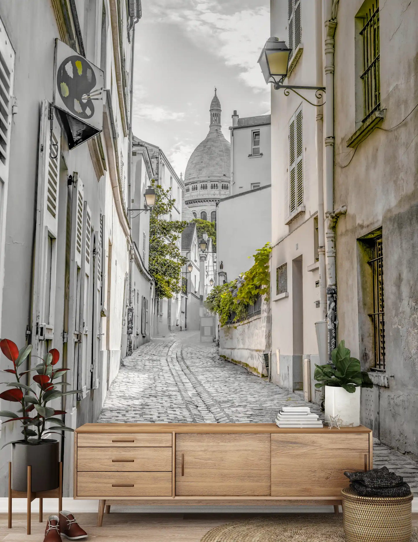Montmartre Cobbled Parisian Alleyway Wall Mural