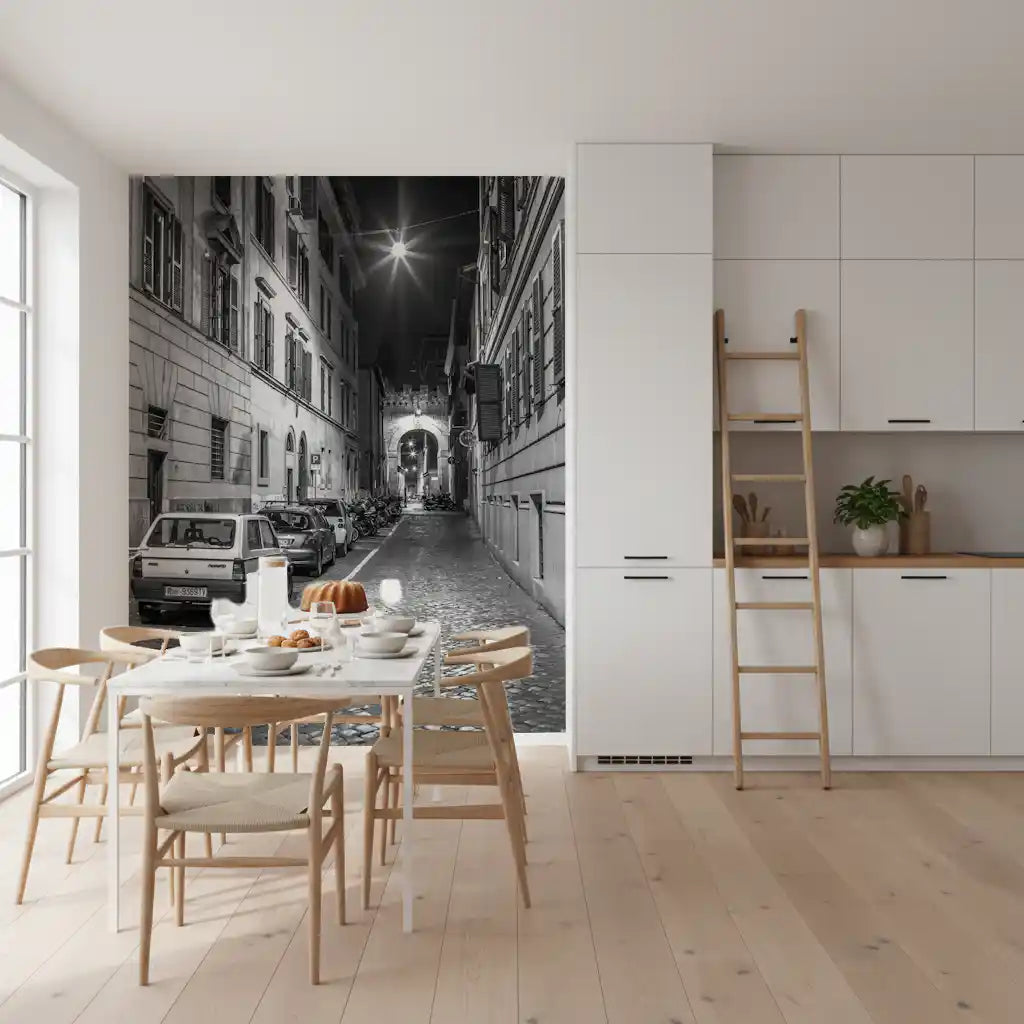 Italienische nächtliche Kopfsteinpflastergasse als Wandbild