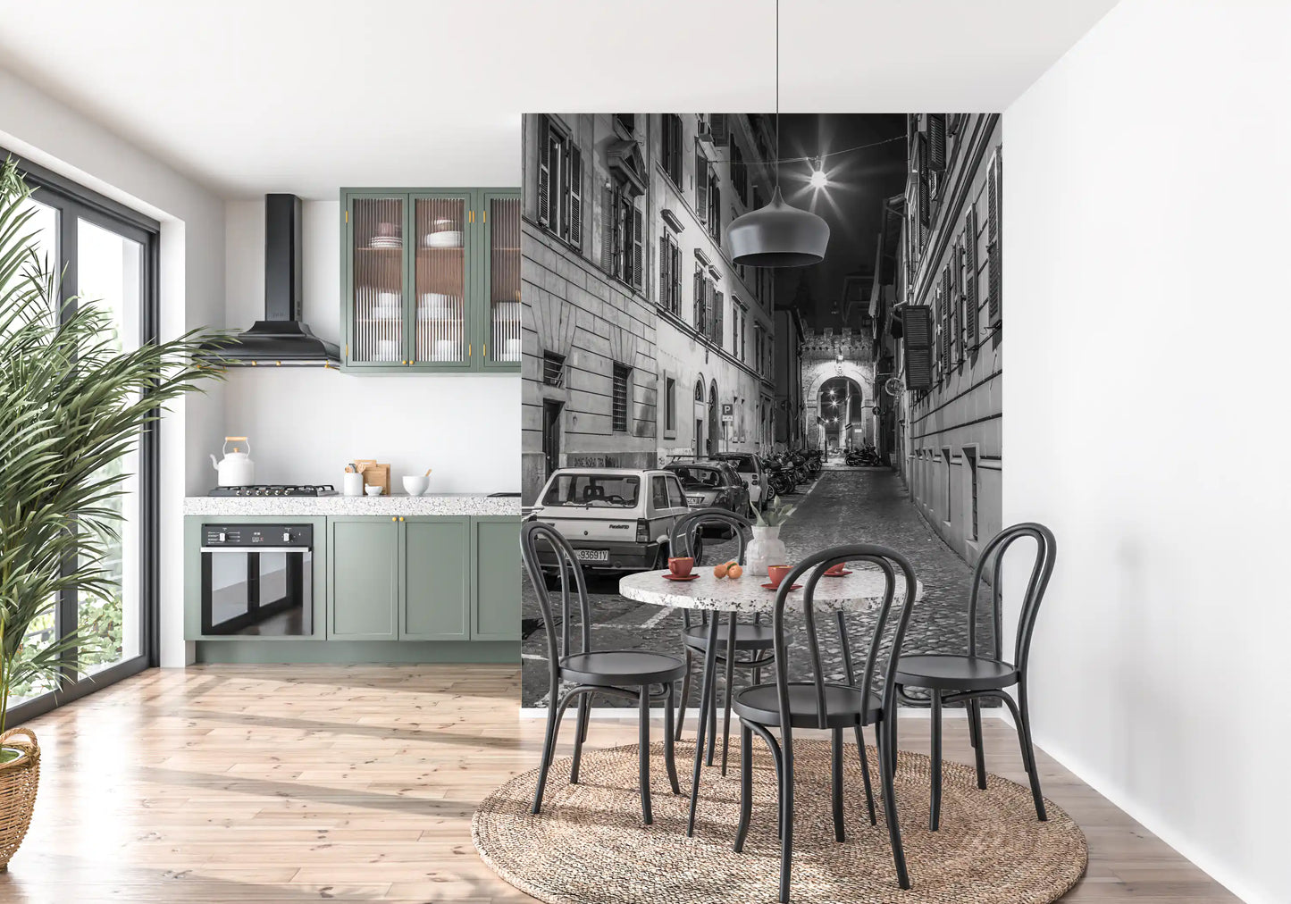 Italienische nächtliche Kopfsteinpflastergasse als Wandbild