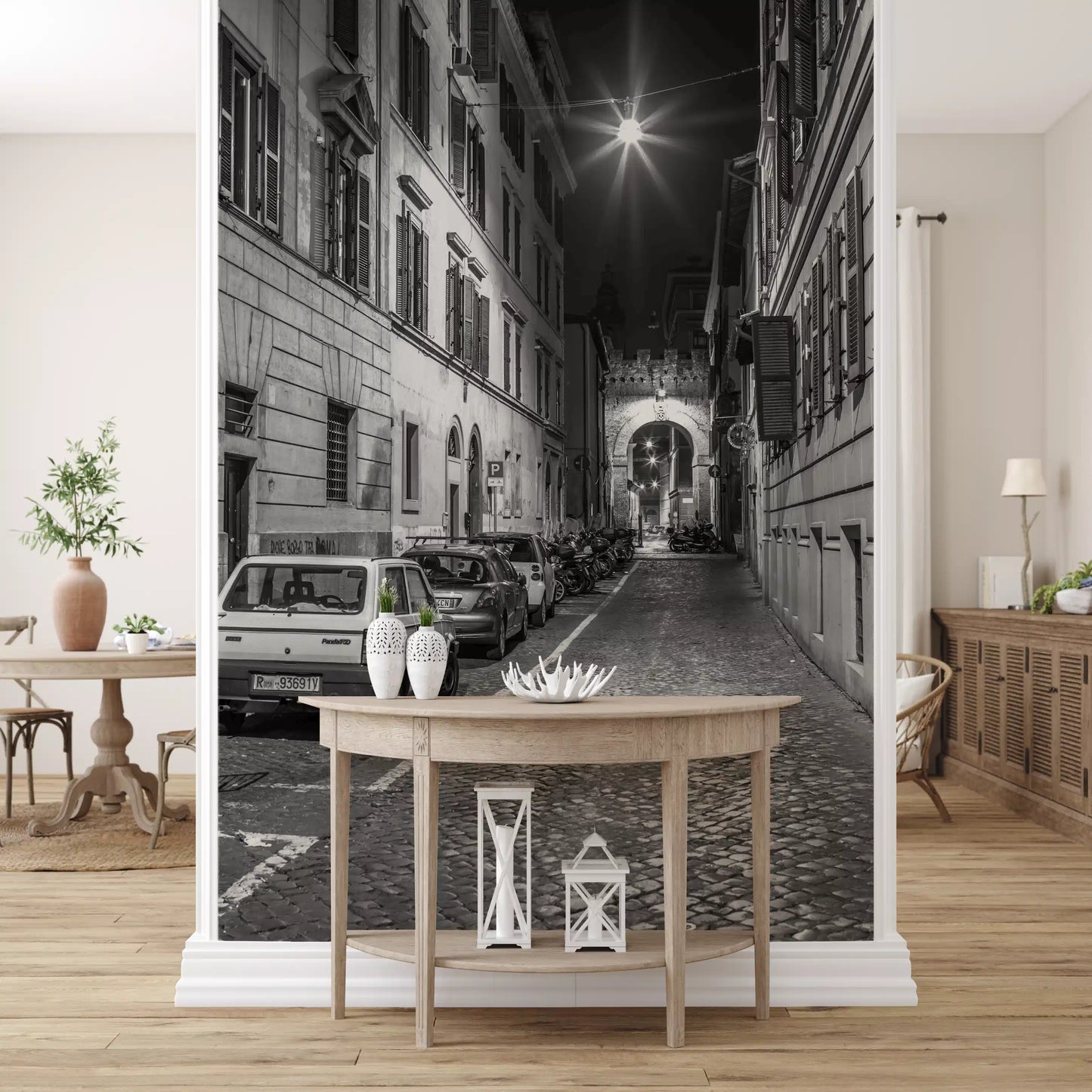 Italienische nächtliche Kopfsteinpflastergasse als Wandbild