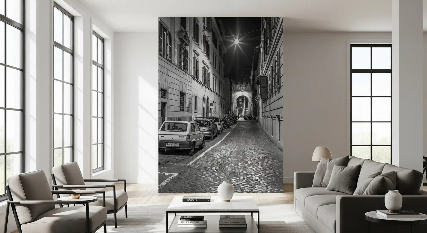Italienische nächtliche Kopfsteinpflastergasse als Wandbild