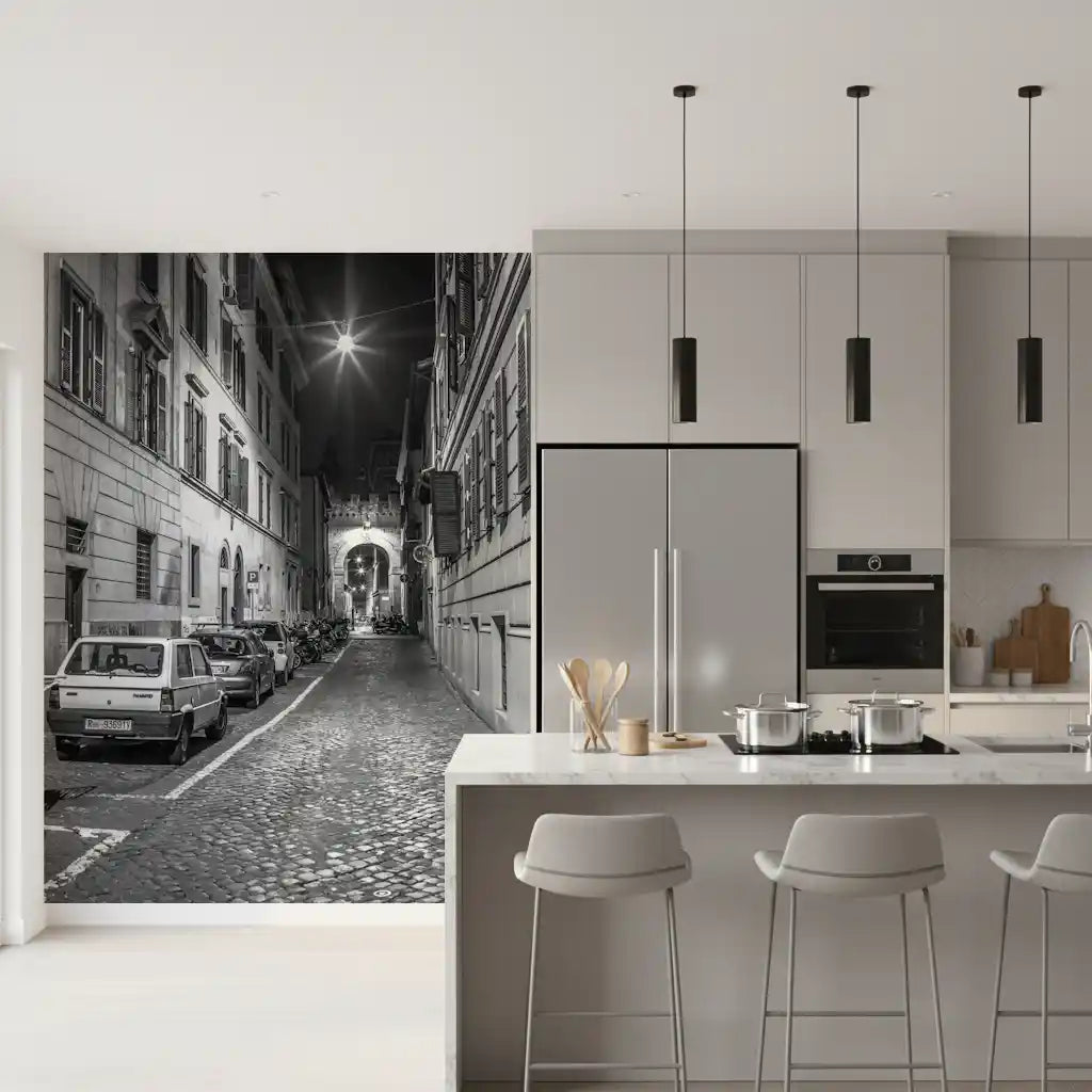 Italienische nächtliche Kopfsteinpflastergasse als Wandbild