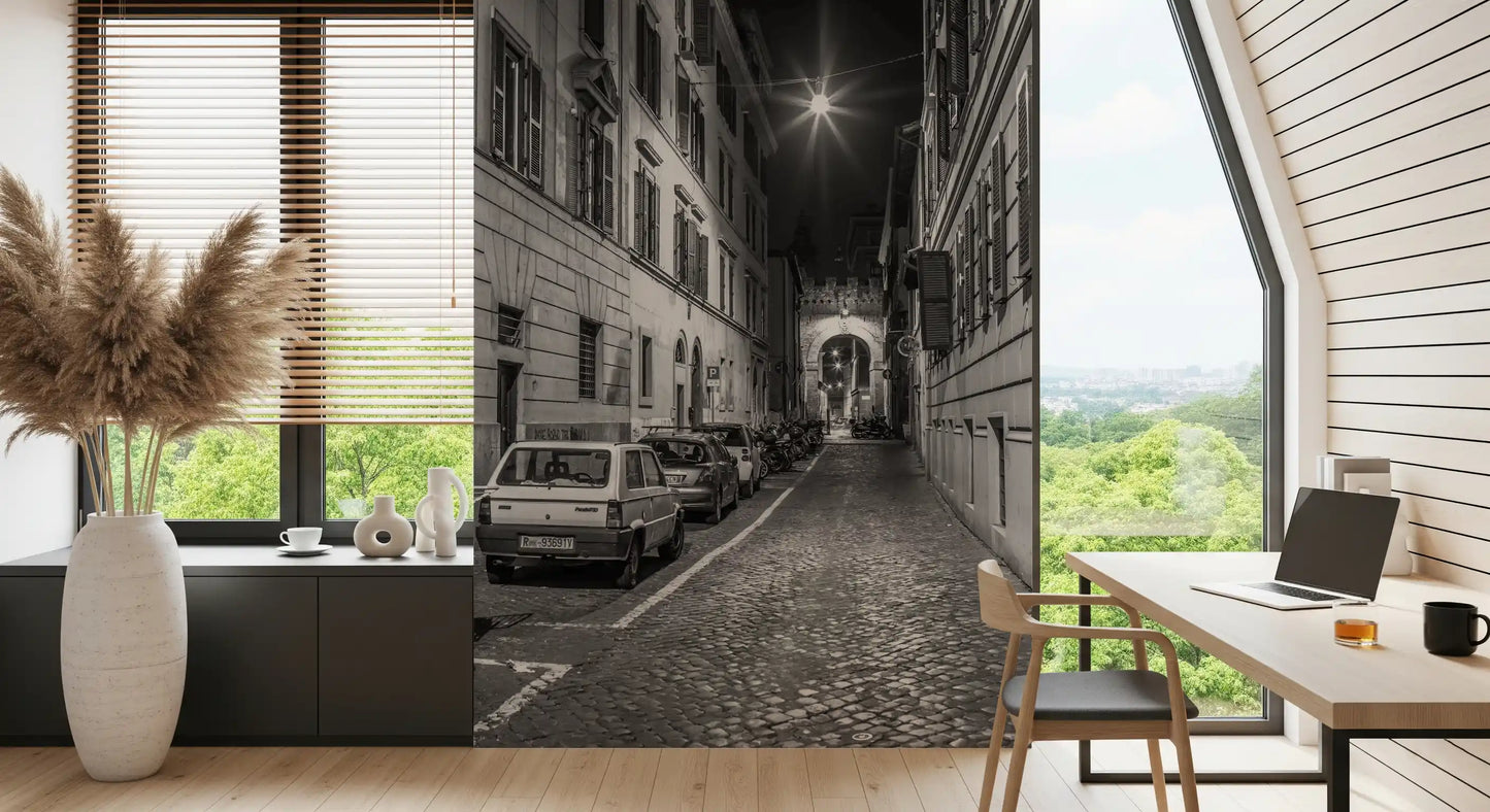 Italienische nächtliche Kopfsteinpflastergasse als Wandbild