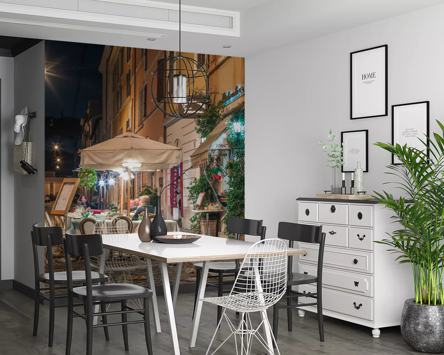 Fototapeta ścienna „Europejskie wieczorne bistro przy brukowanej uliczce”