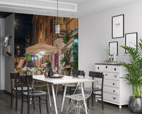 Fototapeta ścienna „Europejskie wieczorne bistro przy brukowanej uliczce”