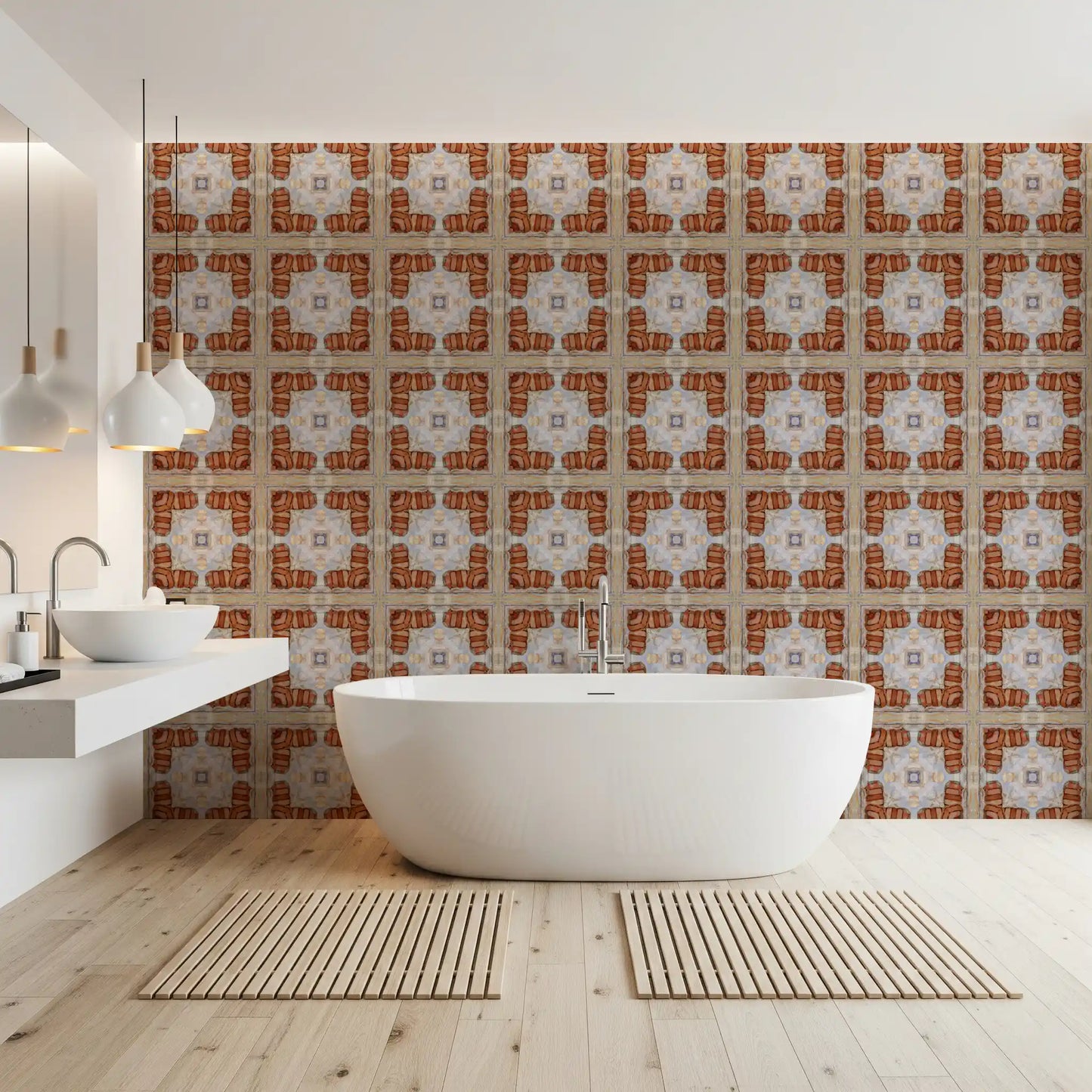 Gealterte Mauerwerk-Mosaik-Tapete mit geometrischem Muster