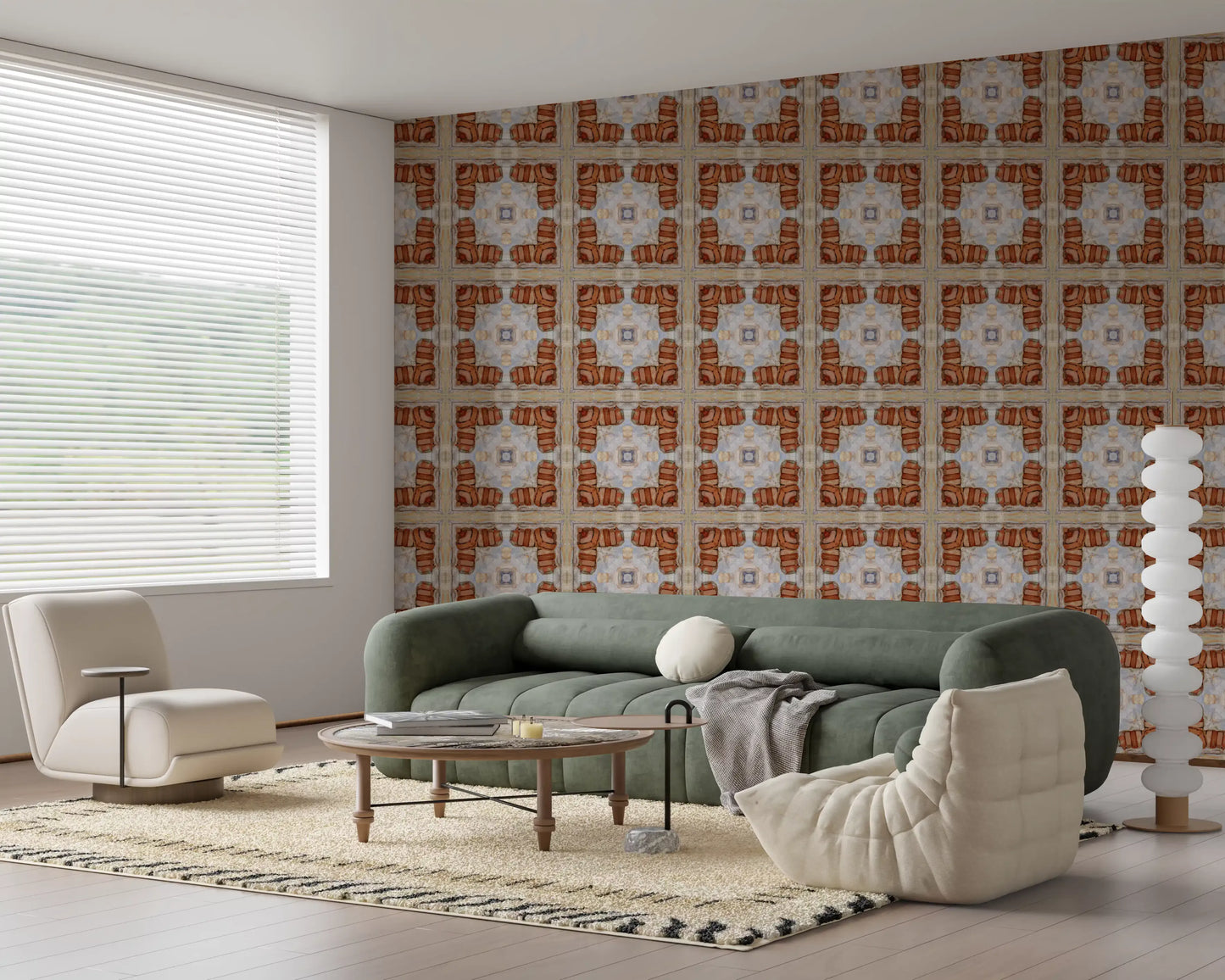 Gealterte Mauerwerk-Mosaik-Tapete mit geometrischem Muster