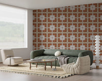 Gealterte Mauerwerk-Mosaik-Tapete mit geometrischem Muster
