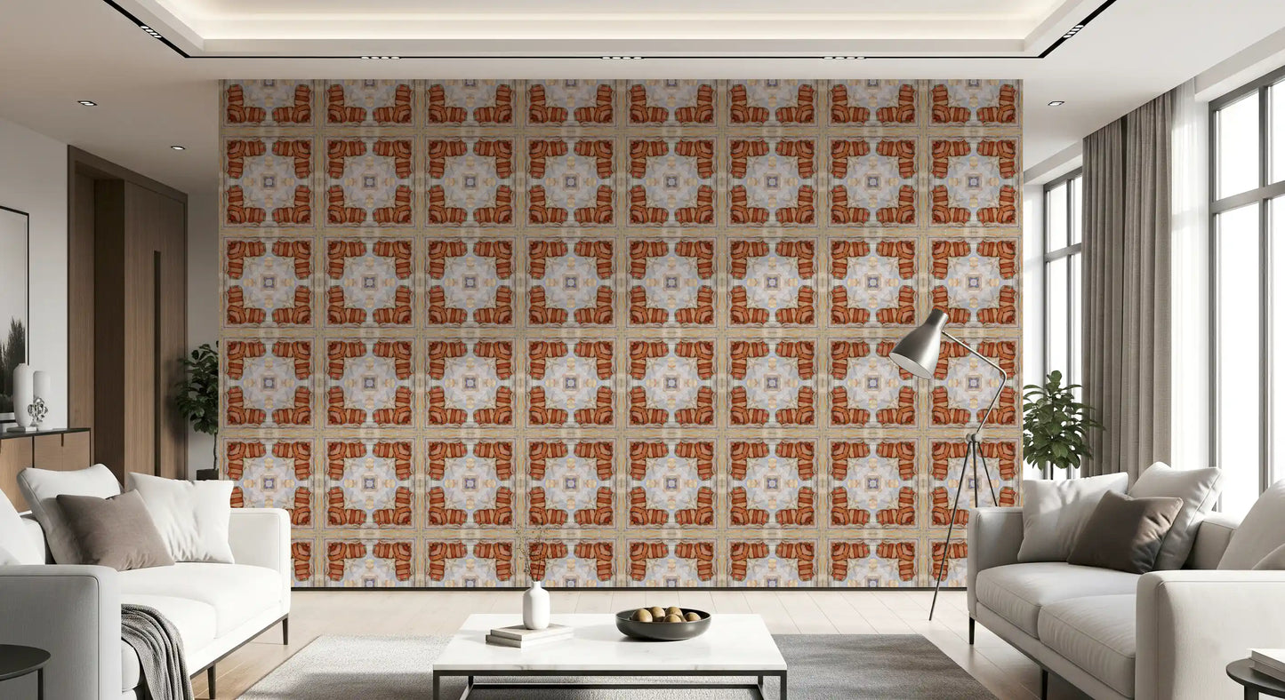 Gealterte Mauerwerk-Mosaik-Tapete mit geometrischem Muster