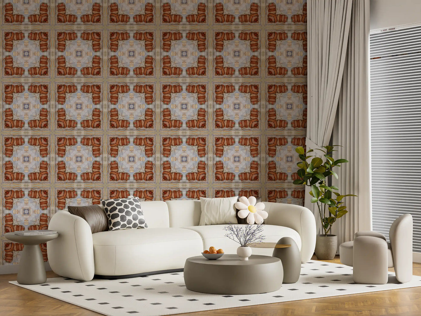 Gealterte Mauerwerk-Mosaik-Tapete mit geometrischem Muster