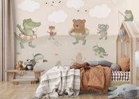 Fresque murale illustrée d’adorables amis de l’océan ludiques