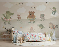 Fresque murale illustrée d’adorables amis de l’océan ludiques