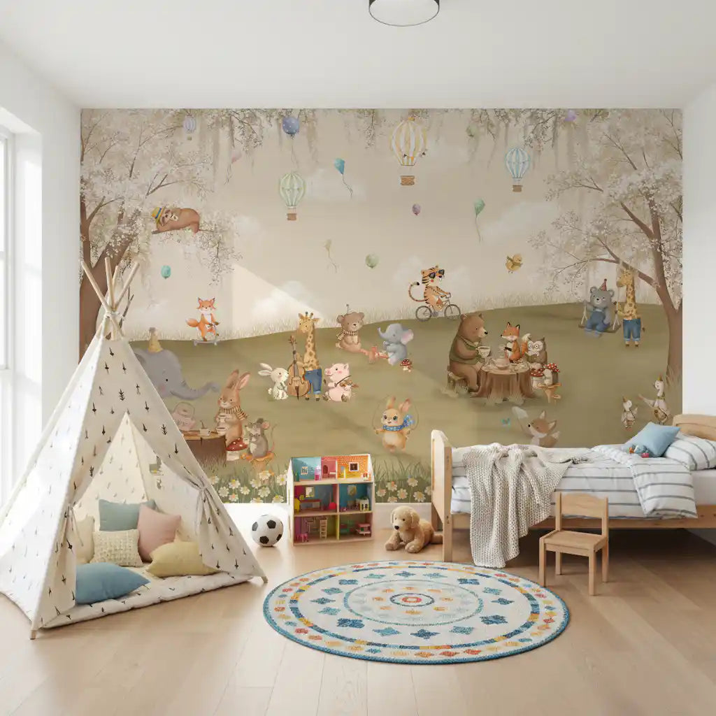 Forest Friends Tea Party Meadow Wall Mural