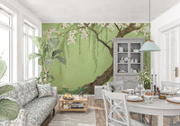 Vægmaleri med grædende kirsebærblomster og piletræer